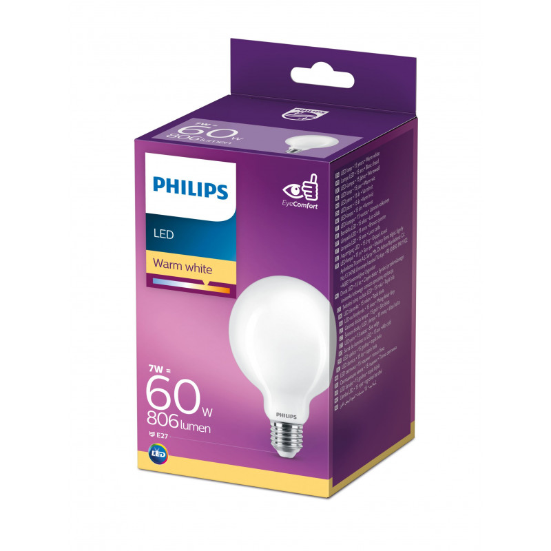 Philips LED Classic 60W G93 E27 bianco caldo opaco non dimmerabile lampadina sferica