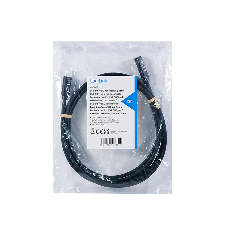LogiLink CU0211 cavo di prolunga USB-C 100W 2m nero