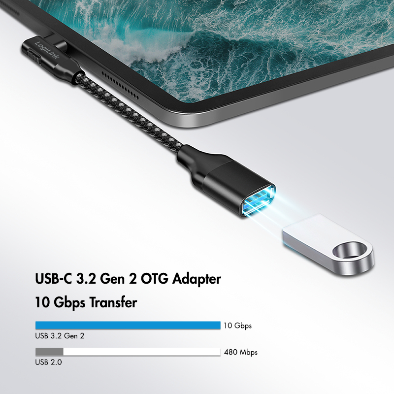 LogiLink CU0100 cavo adattatore USB-C a USB-A, 0,2 m, 10 Gbps, angolare 90°, nero