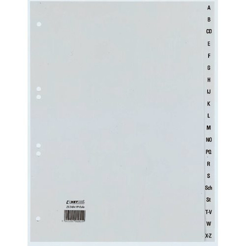 REXEL HETZEL A4 indice A-Z, 20 linguette, polipropilene, grigio, foratura 80-80-80 mm 25240481