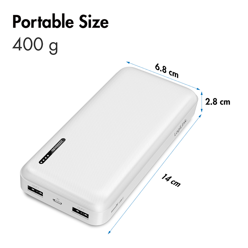 LogiLink PA0323W power bank 20000 mAh bianco - 2x USB-A, 1x USB-C, 20W PD