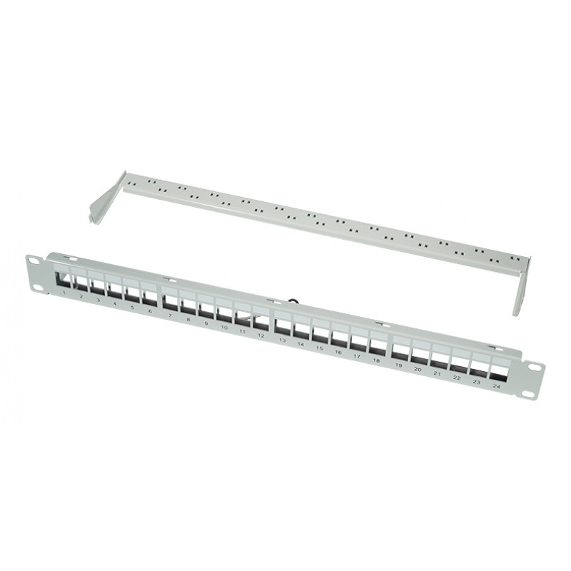 LogiLink patch panel Keystone 19 pollici, 24 porte, schermato, grigio chiaro (RAL7035), 1U, per un massimo di 24 moduli Keystone, 1 pz. (NK4073)