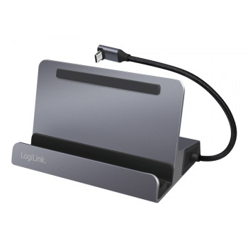 LogiLink UA0408 docking station USB-C con supporto per tablet, HDMI 4K@60Hz, 100W PD, Gigabit Ethernet, argento