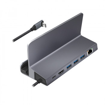 LogiLink UA0408 docking station USB-C con supporto per tablet, HDMI 4K@60Hz, 100W PD, Gigabit Ethernet, argento