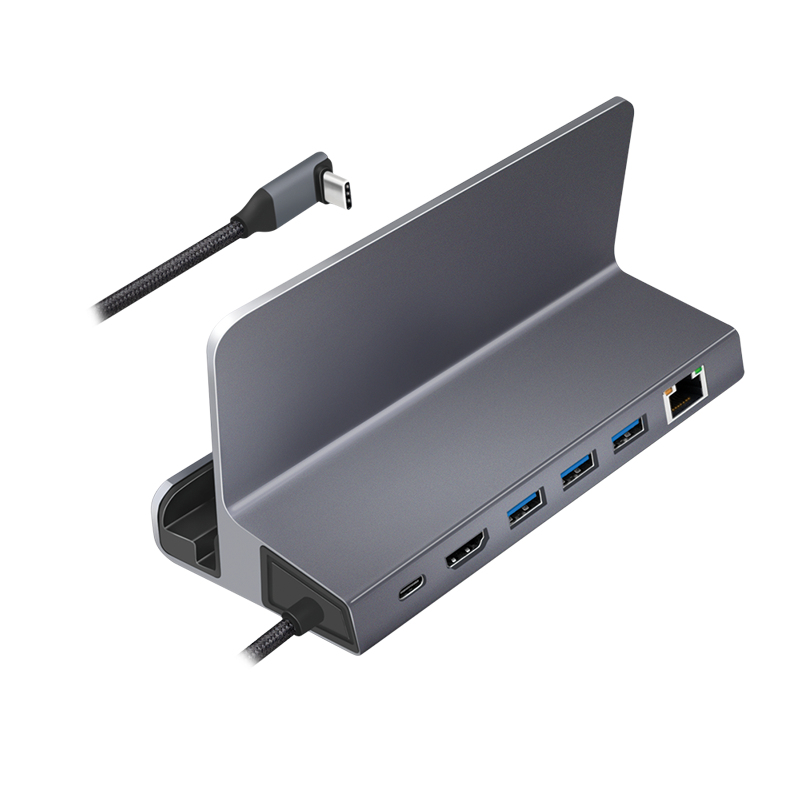 LogiLink UA0408 docking station USB-C con supporto per tablet, HDMI 4K@60Hz, 100W PD, Gigabit Ethernet, argento