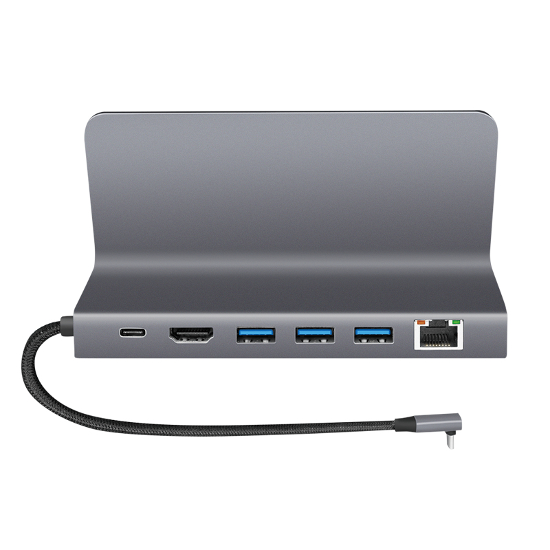 LogiLink UA0408 docking station USB-C con supporto per tablet, HDMI 4K@60Hz, 100W PD, Gigabit Ethernet, argento