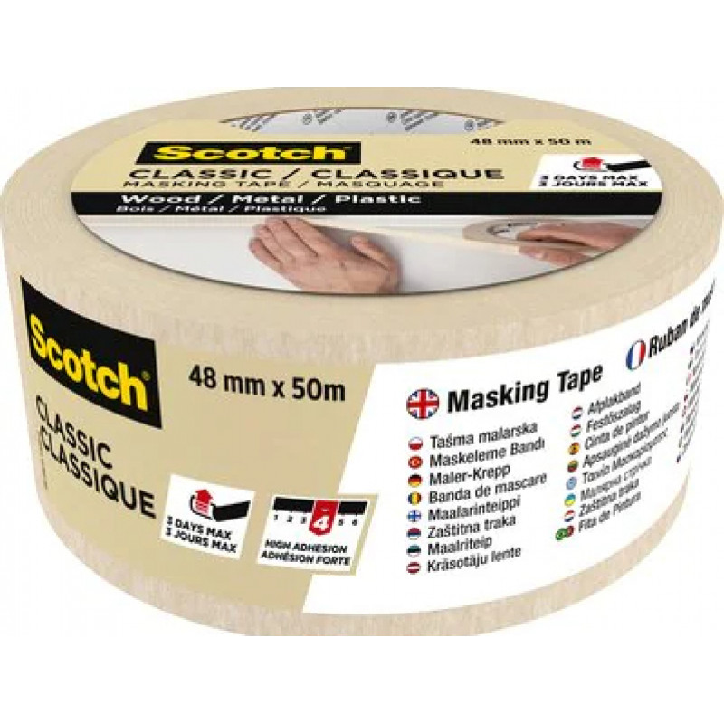 3M Classic 2000 nastro carta per pittori, beige, 48 mm x 50 m, certificato PEFC (CLASSIC-4850 PEFC)