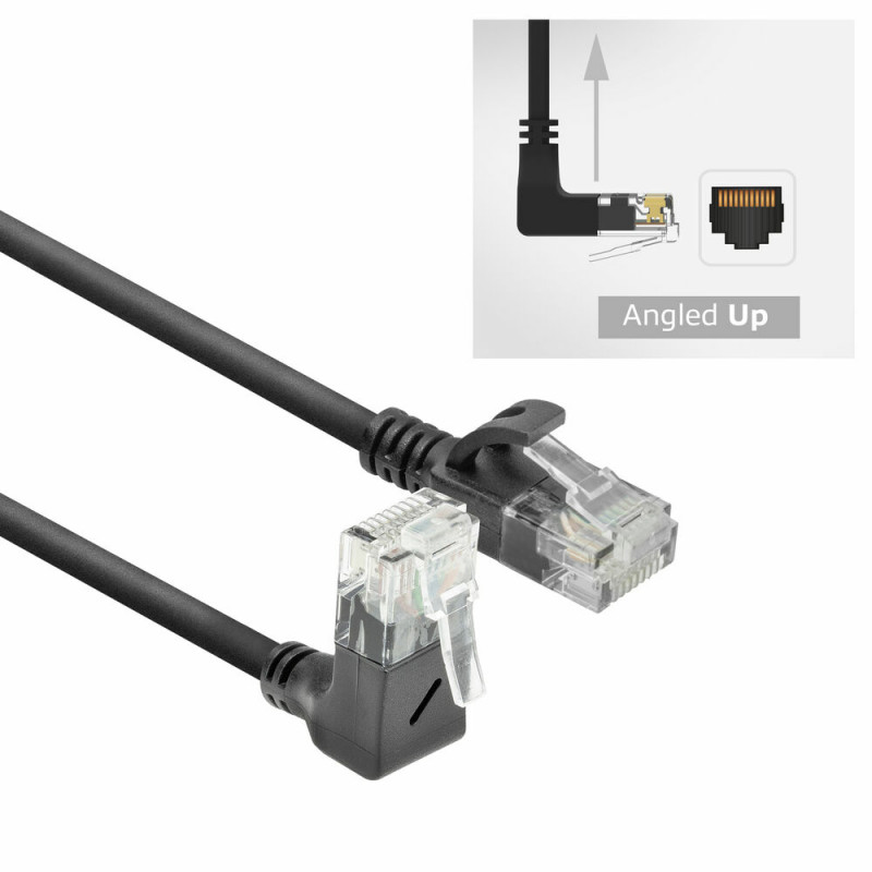 ACT DC4901 1 m CAT6A U/UTP LSZH Slimline patch cable, nero, RJ45 90° angolato su dritto