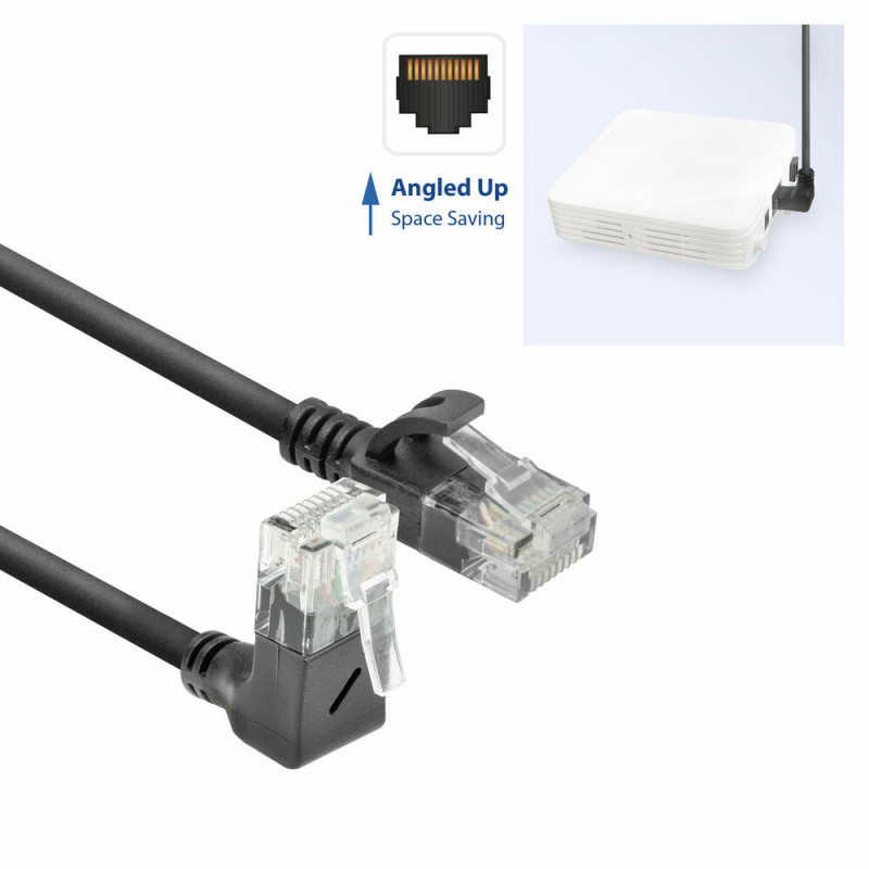 ACT DC4901 1 m CAT6A U/UTP LSZH Slimline patch cable, nero, RJ45 90° angolato su dritto