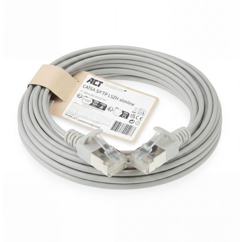 ACT grigio 4 m LSZH S/FTP CAT6A Slimline patch cable Snagless RJ45 (DB7004)