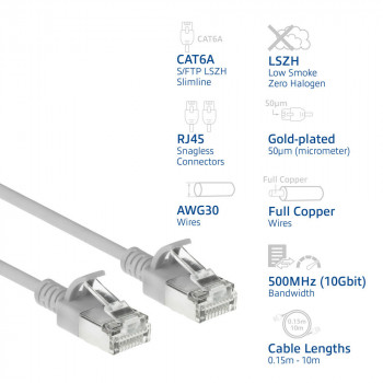 ACT grigio 0,25 m LSZH S/FTP CAT6A Slimline patch cable Snagless con connettori RJ45 (DB7052)