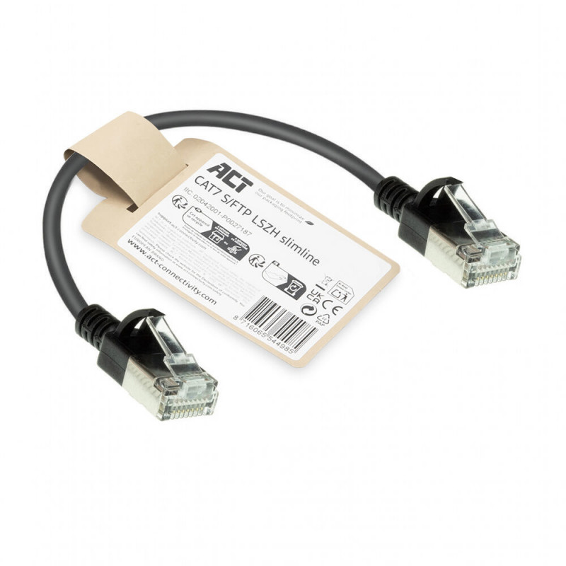 ACT cavo patch slimline LSZH S/FTP CAT7 nero 0,25 m snagless con connettori RJ45 (DF7952)