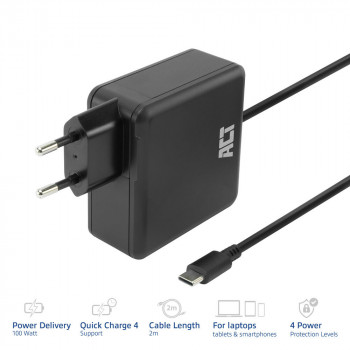 ACT alimentatore per laptop USB-C 100W con profili Power Delivery, 2 m (AC2015)