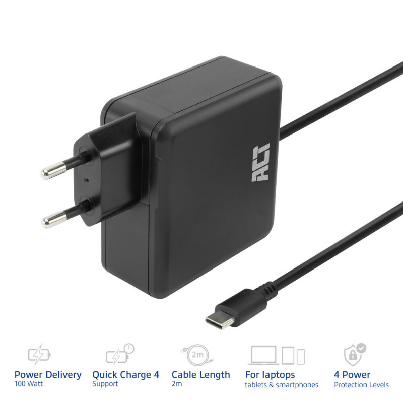 ACT alimentatore per laptop USB-C 100W con profili Power Delivery, 2 m (AC2015)