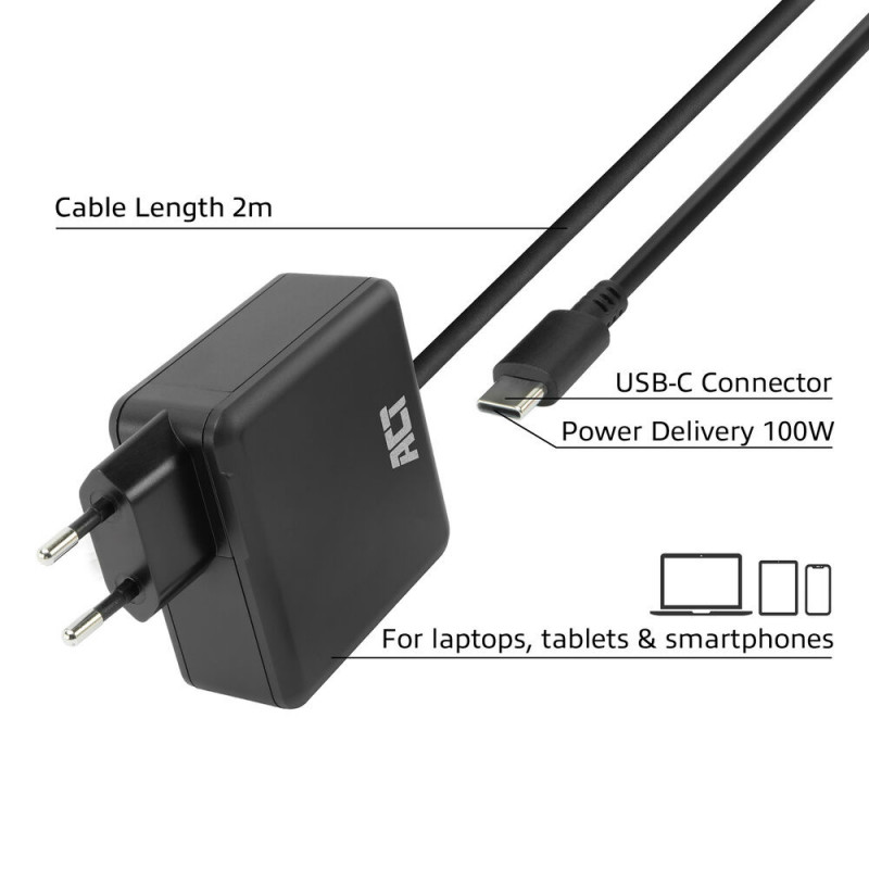 ACT alimentatore per laptop USB-C 100W con profili Power Delivery, 2 m (AC2015)
