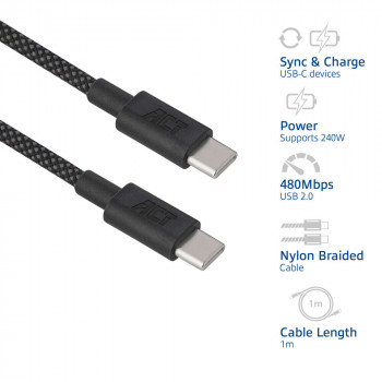 ACT cavo di ricarica/dati USB 2.0 240W USB-C a USB-C, nero, 1m (AC3086)