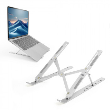 ACT supporto pieghevole per laptop, regolabile in altezza su 7 posizioni, alluminio, argento, ACT Essentials (AC8121)