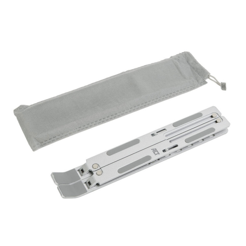 ACT supporto pieghevole per laptop, regolabile in altezza su 7 posizioni, alluminio, argento, ACT Essentials (AC8121)