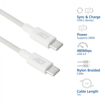 ACT cavo ricarica/dati USB 2.0 240W USB-C a USB-C, bianco, 1 m (AC3084)