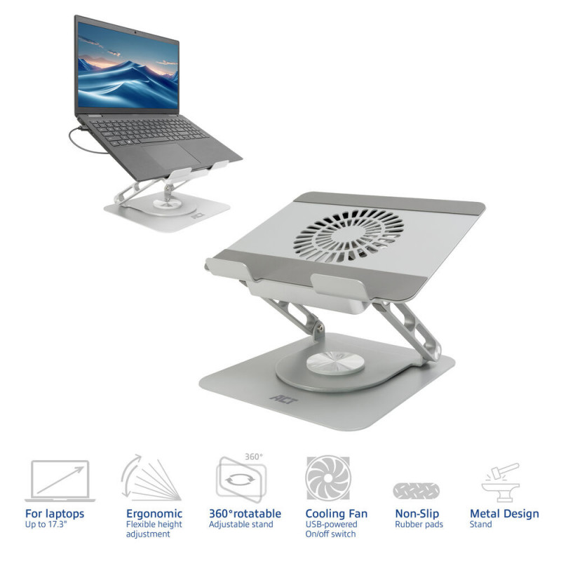 ACT supporto raffreddamento laptop girevole, altezza regolabile in continuo (AC8106)