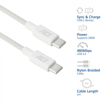 ACT cavo di ricarica/dati USB 2.0 240W USB-C a USB-C, bianco, 2 m (AC3085)