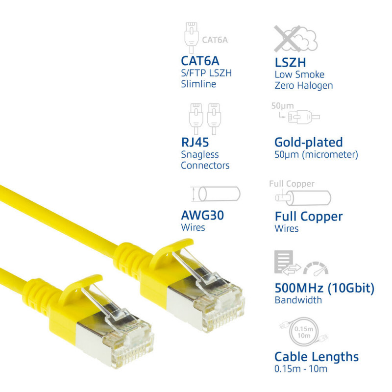 ACT Cavo patch slimline snagless S/FTP CAT6A LSZH giallo 3 m con connettori RJ45 (DB7803)