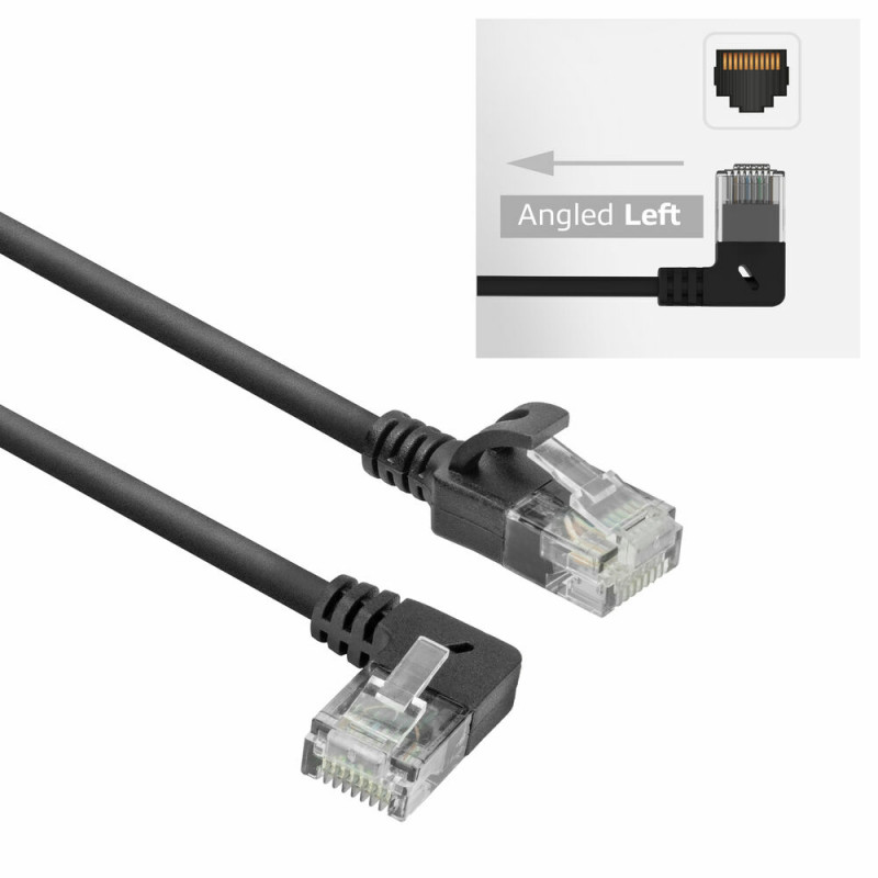 ACT DC1901 Cavo patch slimline CAT6A U/UTP LSZH 1 m, RJ45 90° angolato a sinistra su dritto, nero