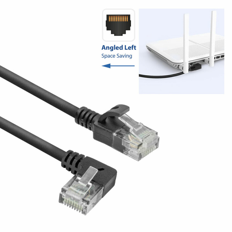 ACT DC1901 Cavo patch slimline CAT6A U/UTP LSZH 1 m, RJ45 90° angolato a sinistra su dritto, nero