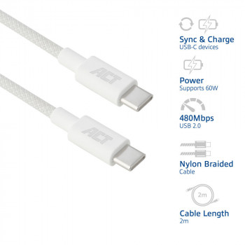 ACT Cavo di ricarica/dati USB 2.0 60W USB-C a USB-C, bianco, 2 m (AC3081)