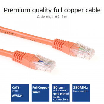 ACT cavo patch U/UTP CAT6 arancione 2m con connettori RJ45 IB1502