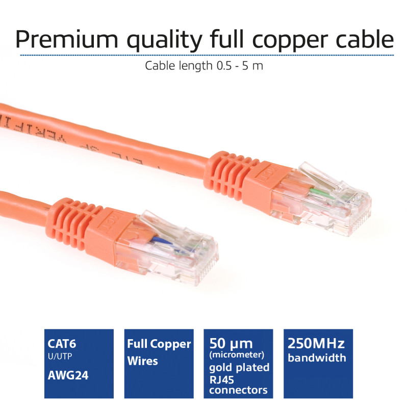 ACT cavo patch U/UTP CAT6 arancione 2m con connettori RJ45 IB1502
