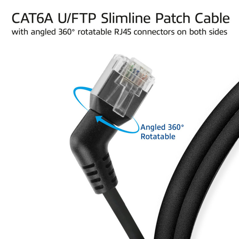 ACT DD1900 Cavo patch slimline U/FTP CAT6A nero 0,5 m con connettori RJ45 angolari girevoli a 360°