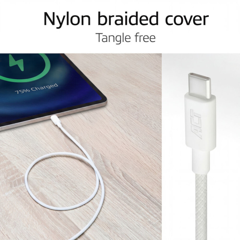 ACT Cavo di ricarica/dati USB 2.0 60W USB-C a USB-C, bianco, 1 m (AC3080)