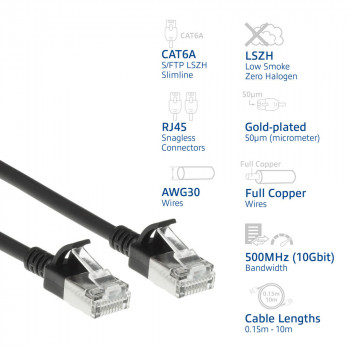 ACT Cavo patch slimline LSZH S/FTP CAT6A snagless nero 2 metri con connettori RJ45 (DB7902)