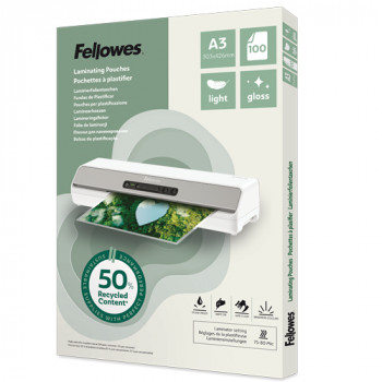 Fellowes Eco Gloss pellicole di laminazione A3, 80 micron, confezione da 100, 50% riciclato 100142988