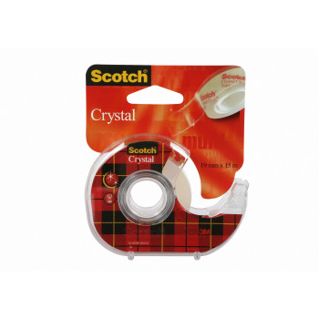 3M Scotch Crystal Clear Nastro adesivo con dispenser manuale, 19 mm x 15 m, trasparente, leggero e silenzioso, 1 rotolo 6-1915D