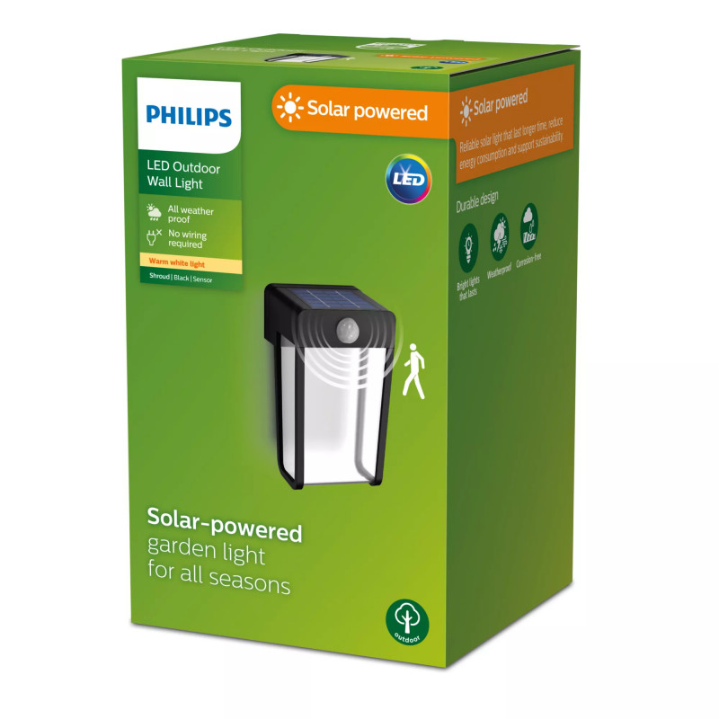 Philips Outdoor Solar Shroud Lampada da parete 2,3W con sensore di luce diurna e movimento