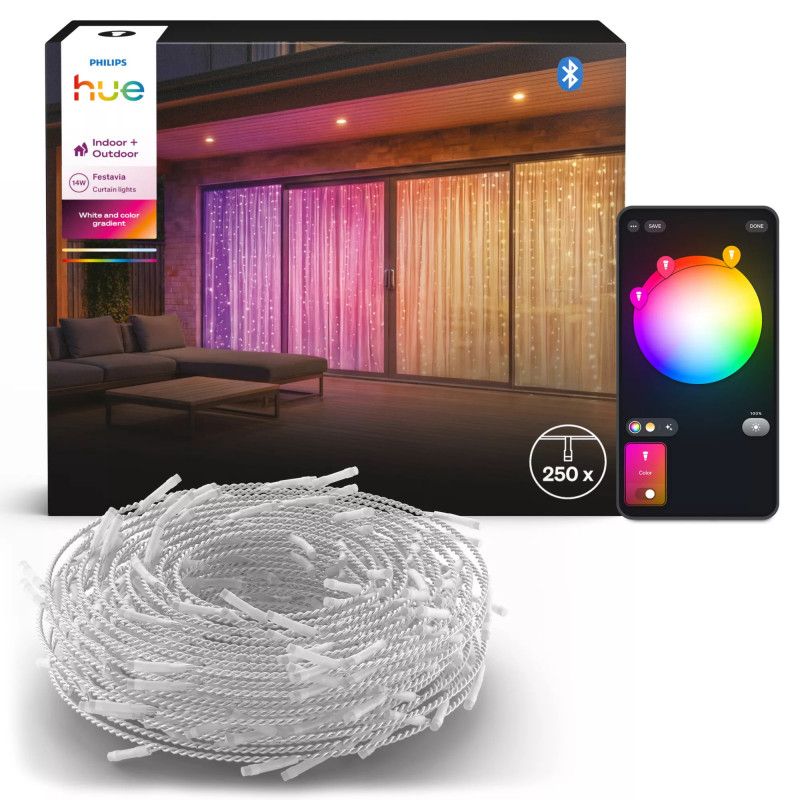 Philips Hue Festavia Catena luminosa a tenda White & Color Ambiance, 1,35 x 2 m