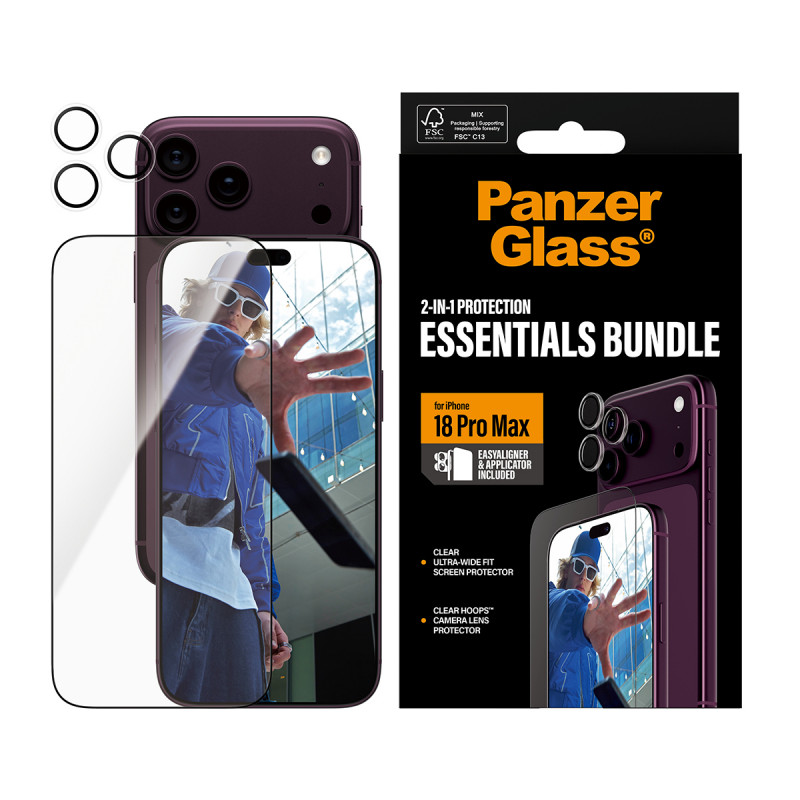 PanzerGlass 2-in-1 Essentials Bundle pellicola protettiva display e protezione obiettivo fotocamera per iPhone 18 Pro Max