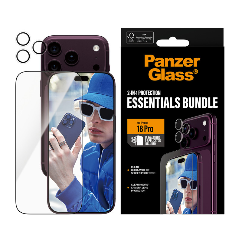 PanzerGlass Essentials 2-in-1 protezione display e protezione lenti fotocamera per iPhone 18 Pro