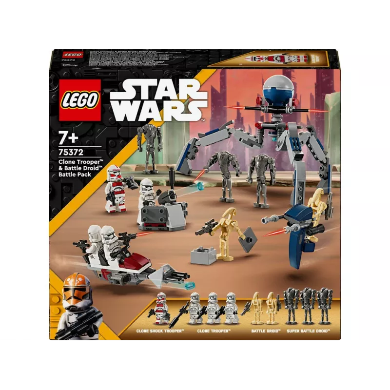 LEGO Star Wars Clone Trooper e Battle Droid Battle Pack giocattolo da costruire per bambini con veicolo Speeder Bike, 4 minifigure e 5 figure, regalo per ragazzi