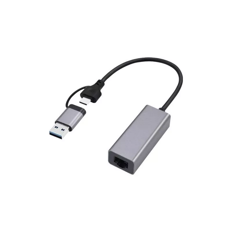 Gembird A-USB3AC-LAN-01 adattatore di rete Gigabit USB 3.1 + Type-C, 1x RJ-45, 10/100/1000 Mbps, custodia in metallo, space grey