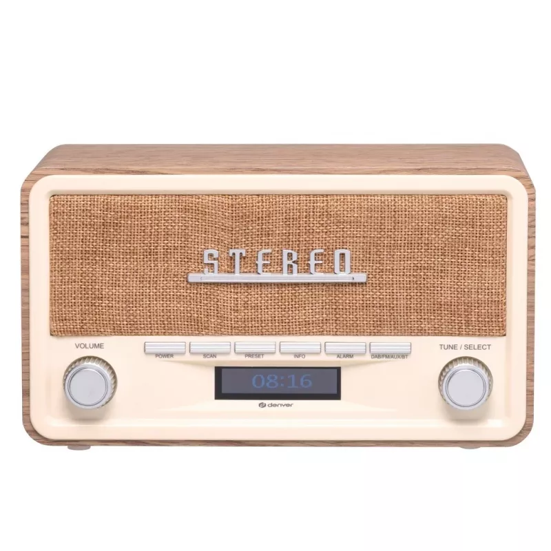 Denver DAB-18LW radio retrò DAB+/FM, Bluetooth, effetto legno chiaro