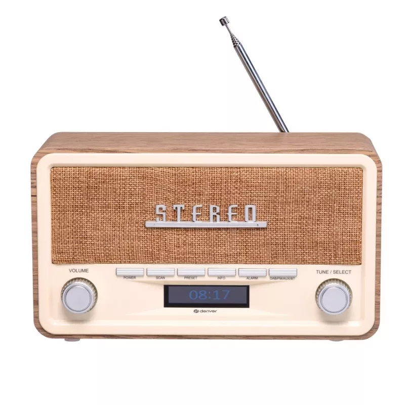 Denver DAB-18LW radio retrò DAB+/FM, Bluetooth, effetto legno chiaro