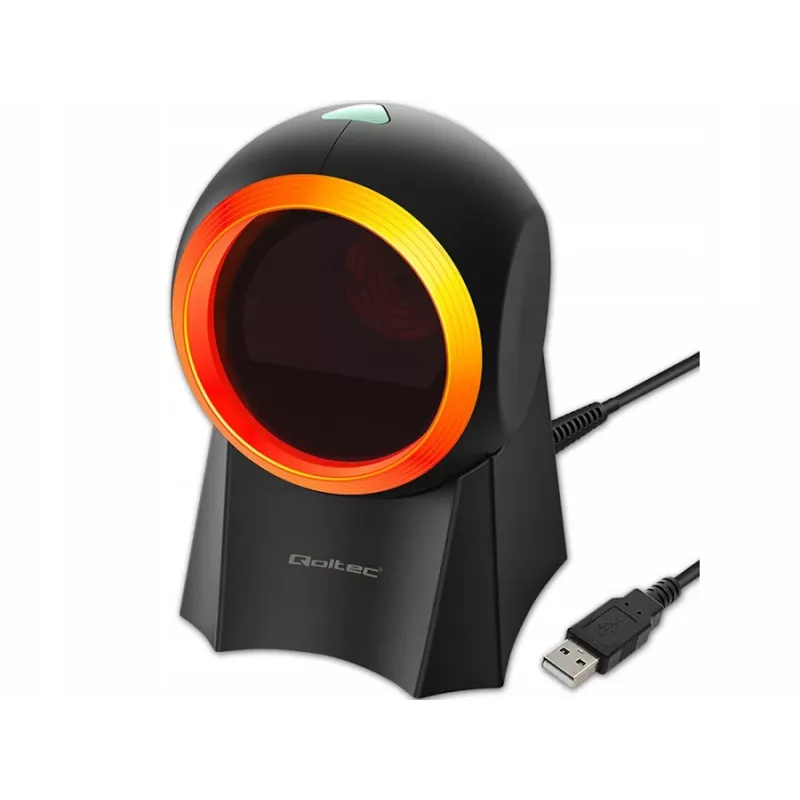 Qoltec 50857 lettore di codici a barre da tavolo cablato, 1D/2D, QR, USB, cavo da 1,75 m