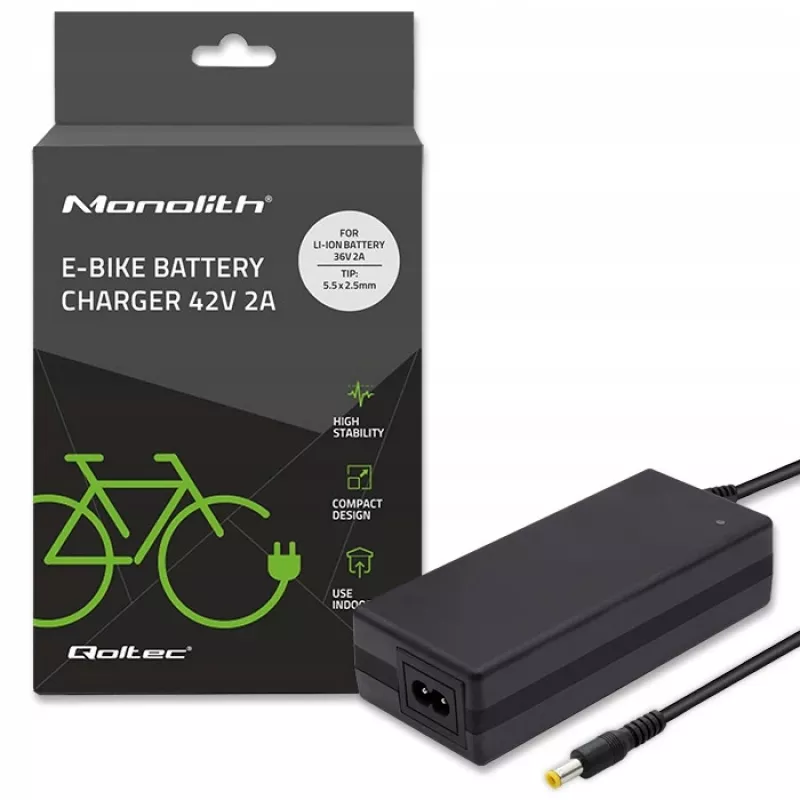 Qoltec 50761 caricabatterie per batterie e-bike 36V | 42V | 2A | 5,5*2,5