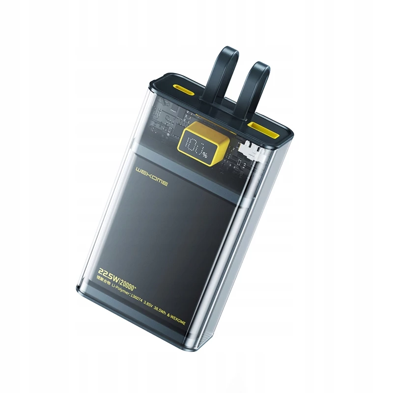 Power bank WEKOME WK-WP-325 serie Vanguard, 20000 mAh, cavo USB-C e Lightning integrato, PD 20 W + QC 22,5 W