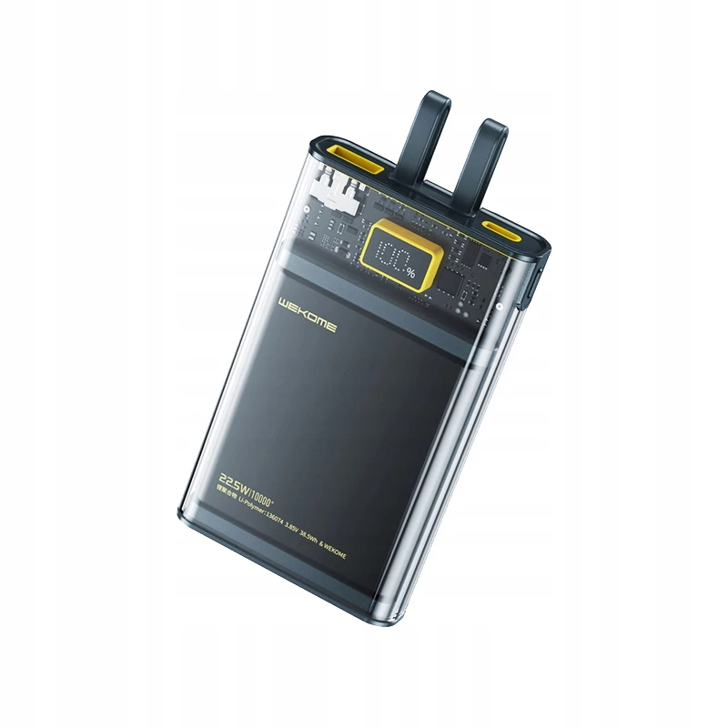 Power bank WEKOME WK-WP-323 serie Vanguard, 10000 mAh, cavo USB-C e Lightning integrato, PD 20 W + QC 22,5 W
