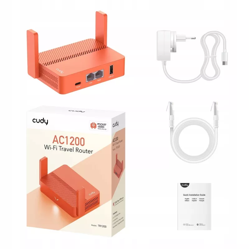 Router portatile Cudy AC1200 (TR1200) – arancione, alimentazione a rete, 1x RJ-45 LAN/WAN, USB 2.0
