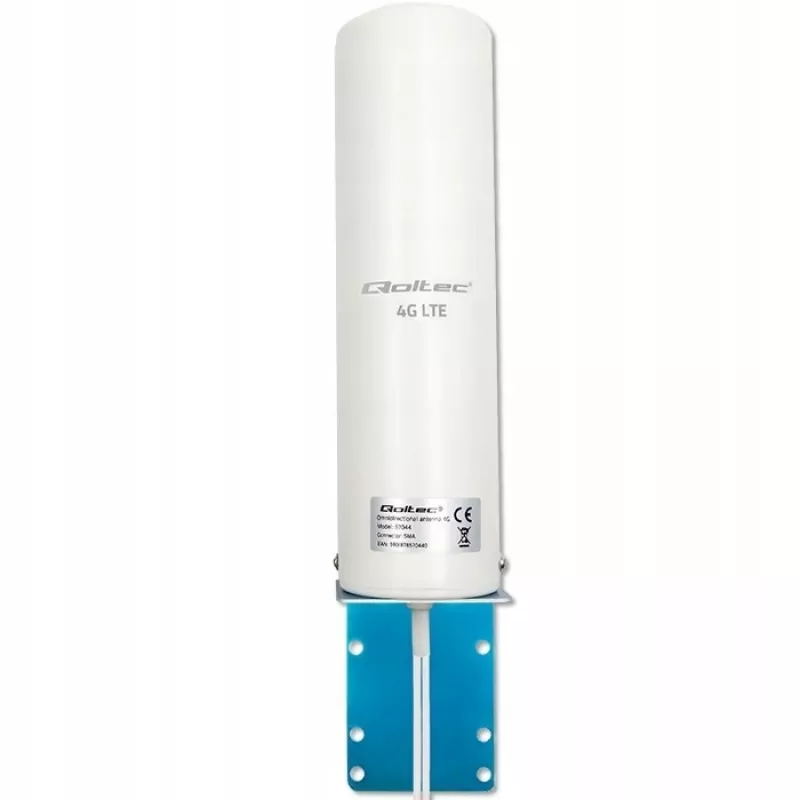 Antenna 4G LTE omnidirezionale per esterno QOLTEC 57044, 5 dBi, 600–2700 MHz, 50 W, 50 Ω, custodia in rame bianco